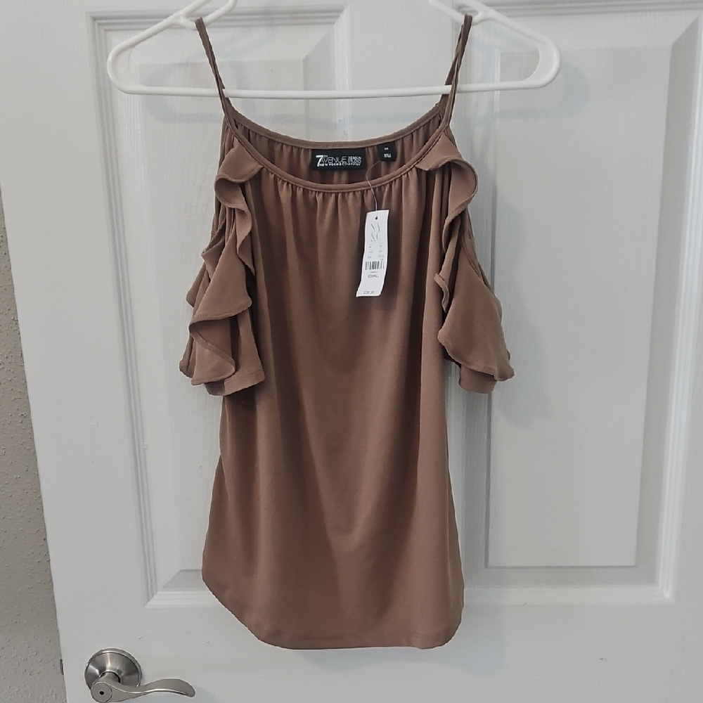 New York & Company Brown Ruffle Sleeve Blouse